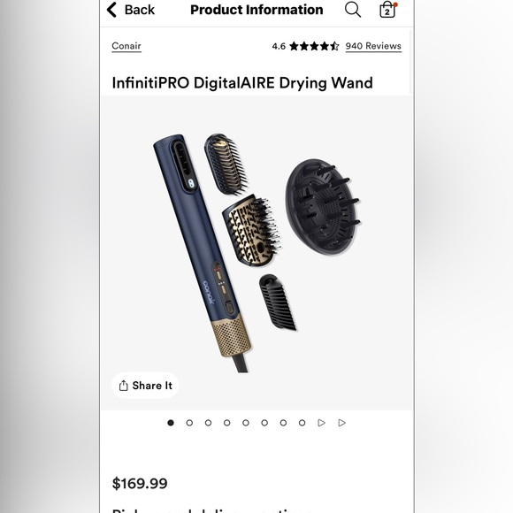 Conair InfinitiPRO DigitalAIRE Drying Wand in Navy & Gold - Picture 3 of 7